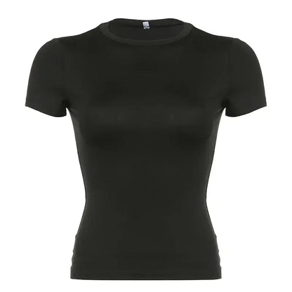 Basic Solid Crop Top Short Sleeve Crewneck Skinny T-shirt Summer