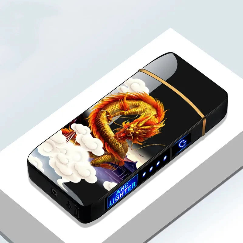 Hot Electric Windproof Metal Lighter Double Arc Flameless Plasma Rechargeable USB Lighter LED Power Display Touch Sensor Lighter Firefirefire Store