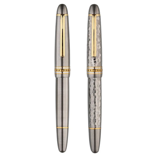 MAJOHN Titanium Alloy Ti-136 Piston Pen Metal Brushed Anti-slip Hammer Pattern Version EF/F Fountain Pen Writing Gift Pen