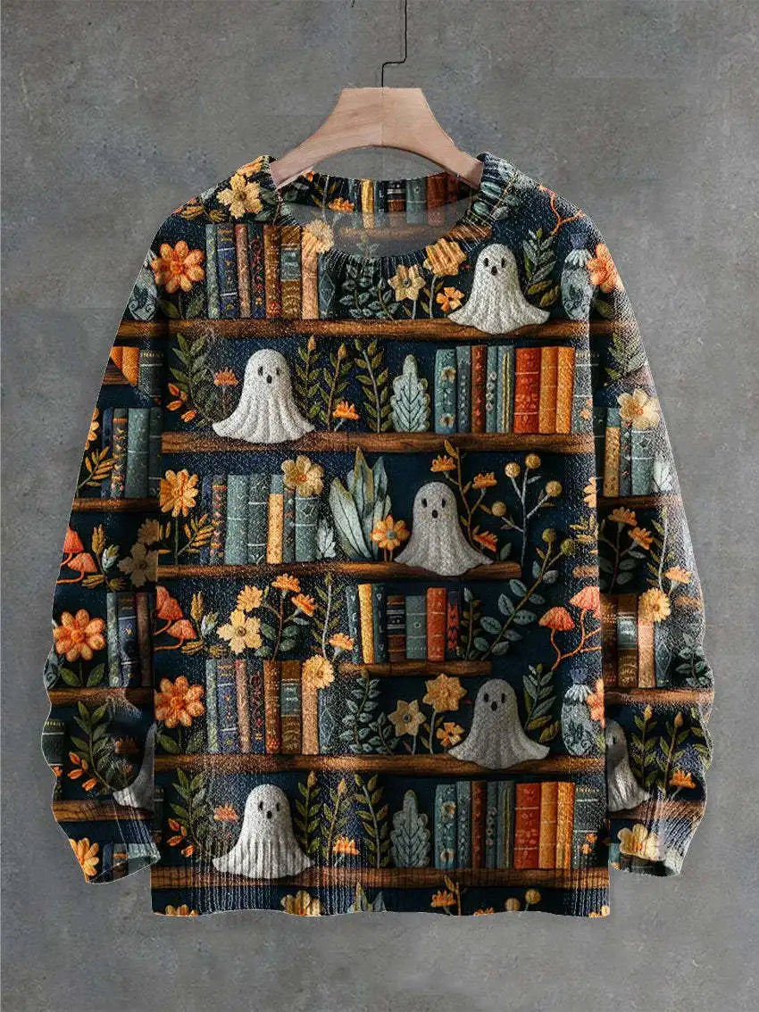 Autumn Winter Digital Printing Halloween Sweater Women Round Neck Party Club Knitwear Tops Casual Street Knit Jumpers Pullover