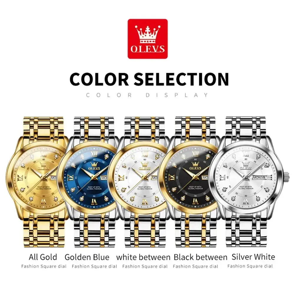 OLEVS Reloj de cuarzo para hombre con diamantes de lujo y oro, resistente al agua