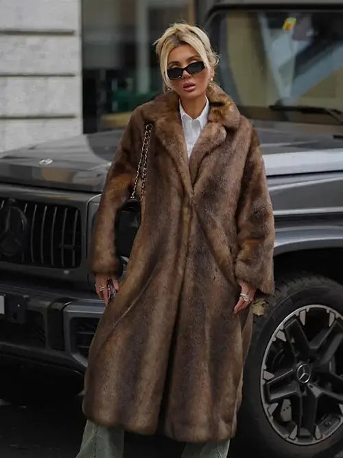 Women's Dark Brown Faux Fur Long Overcoat Single Breasted Fleece Long AliExpress