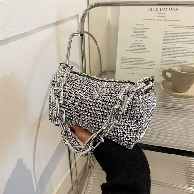 Allover Rhinestone Bucket Bag, Glitter Chain Prom Purse, Women's Mini Crossbody Bag (6.3*3.54) Inch Stone's Store