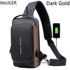 WEIXIER Anti-Theft USB Charging Crossbody Chest Bag for Men – Waterproof Oxford Shoulder Sling with Lockable Zipper, Business & Travel Messenger Pack Shop1103843745 Store