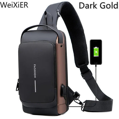 WEIXIER Anti-Theft USB Charging Crossbody Chest Bag for Men – Waterproof Oxford Shoulder Sling with Lockable Zipper, Business & Travel Messenger Pack Shop1103843745 Store