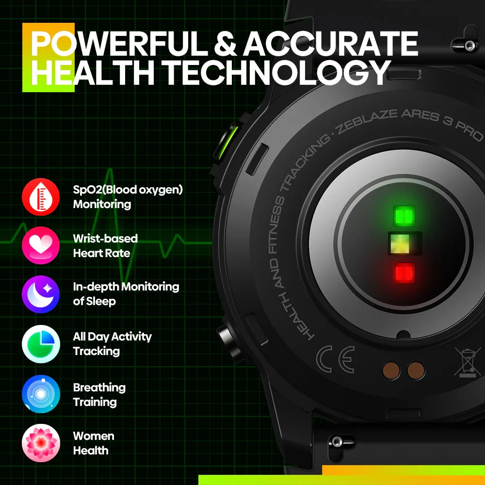 Zeblaze Ares 3 Pro Smart Watch Ultra HD AMOLED Display Voice Calling Function 100+ Sports Modes 24H Health Monitor Smartwatch Big Save Store