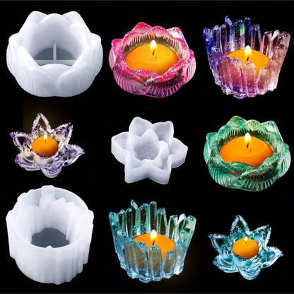 3 Shape Resin Candle Mold Silicone Tealight Holder Flower Lotus Casting Mold for DIY Jewelry Box Trinket Container Crafts