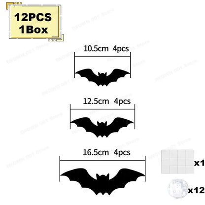 2025 12PCS-1Set Halloween 3D LED Bat Light Glow in Dark Night Light Sticker for Garden Backyard Party Decor