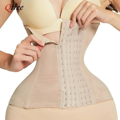 Qtree Dress Slimming Waist Trainer Belt Shapewear Women Belly Cincher Body Shaper Fat Compression Strap Girdles Firm Hook Corset Qtree Shapers Store