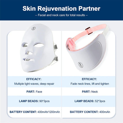 7 Colors LED Facial Mask with Neck Red Light Therapy Mask – Skin Tightening, Lifting & Anti-Aging Stone's Store