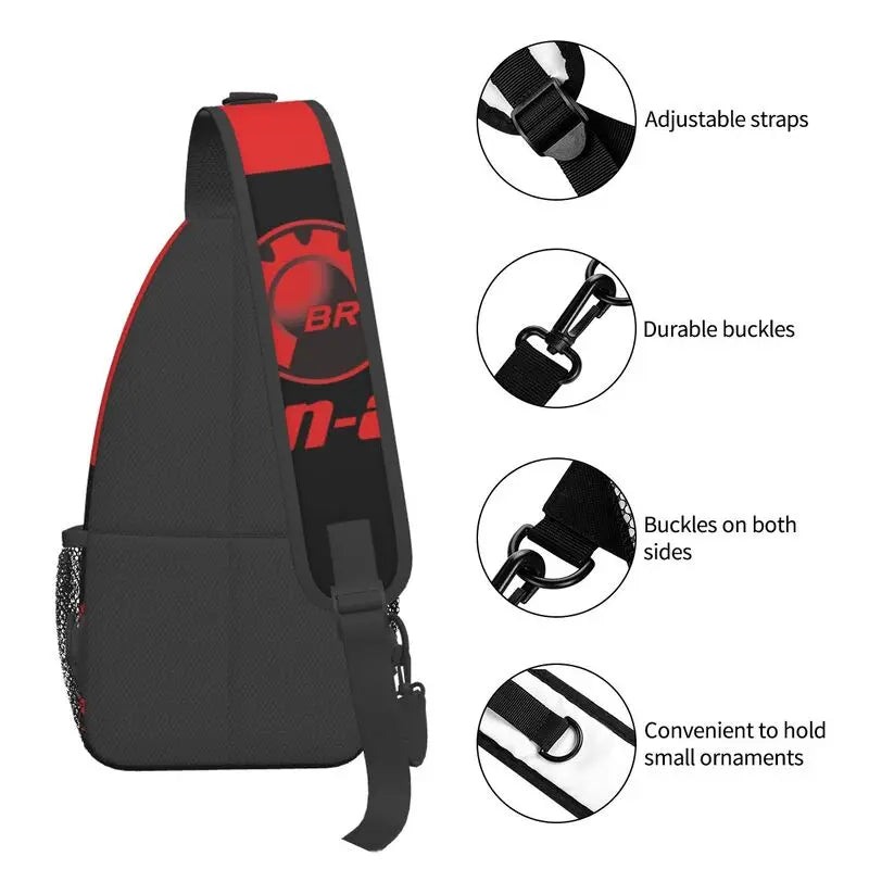 Bolso cruzado de pecho rojo y negro, duradero con correa ajustable y alta capacidad de almacenamiento