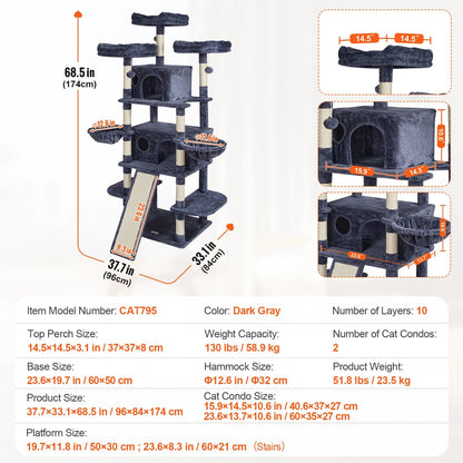 45.2" Cat Tower with Cat Condo Sisal Scratching Post VEVOR BESTEQUIP Overseas Store