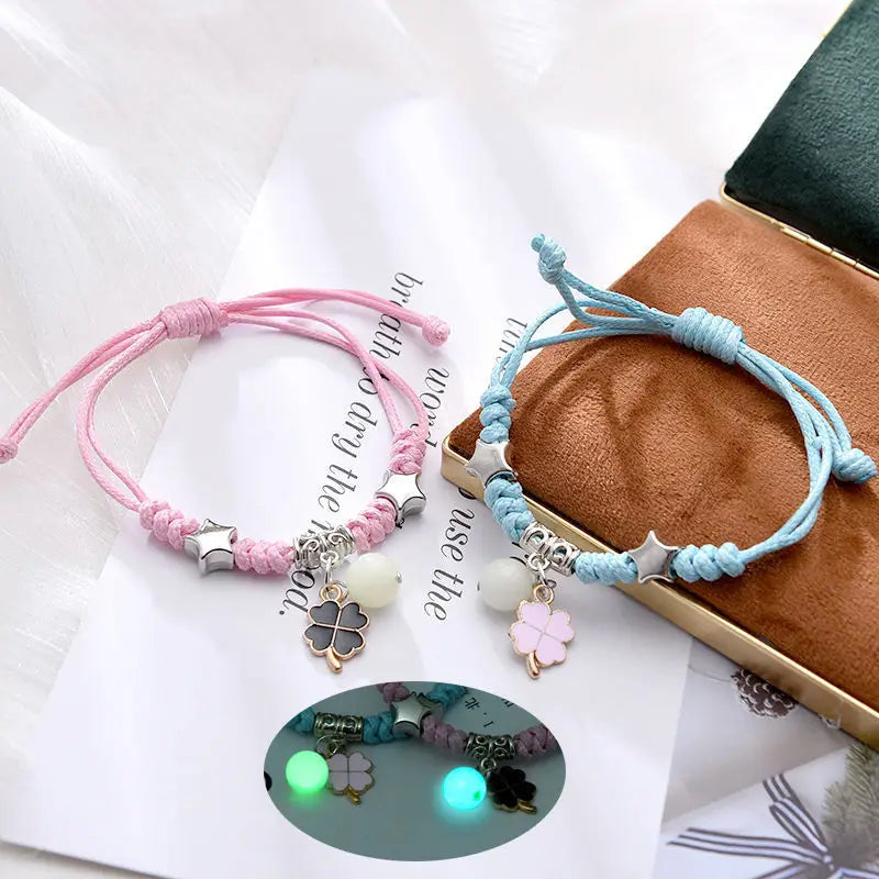 Luminous Beads Star Couple Bracelets For Women Men Charm Cat Flower Heart Key Lock Cross Matching Bracelets dropshipping-A Store