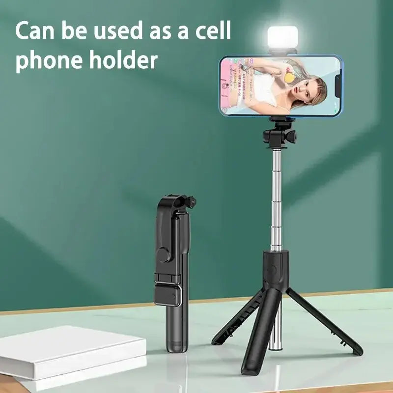 Trípode para palo selfi inalámbrico con luz y control remoto Bluetooth