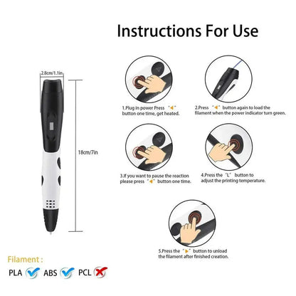 3D Print Pen Printing Pen Set PLA Filament Drawing Print Kids Adult