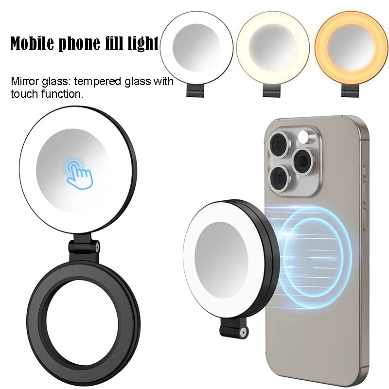 Espejo con luz para teléfono móvil Luz led para selfie Luz de vídeo portátil recargable luz led de relleno