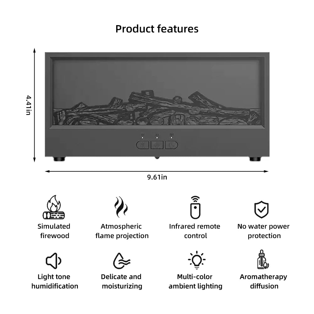 Portable Desktop Fireplace Heater with Atmosphere Light - 5-in-1 Air Humidifier, Aroma Diffuser, Essential Oil Diffuser, Aromath