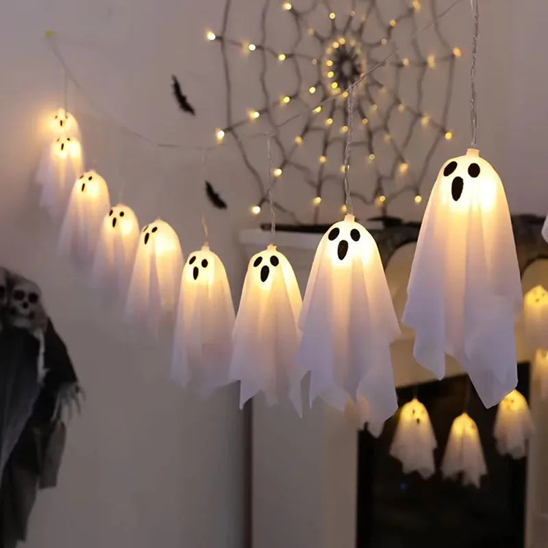 Halloween Ghost String Lights, 10PCS LED Spooky Hanging Ghosts Decor, Light Up Glow Garland, 8 Modes Waterproof String Garland