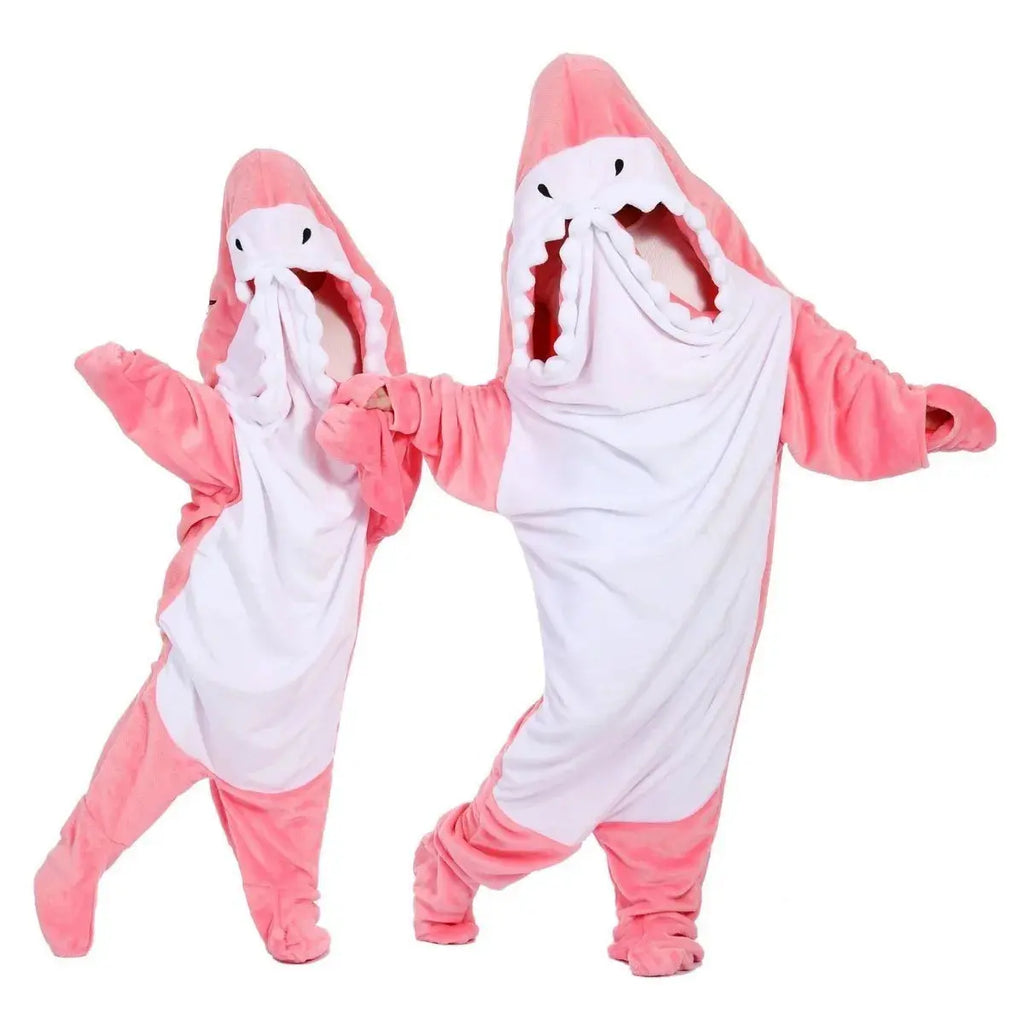New Shark Shaped Plush Hooded Pajamas For Women And Men Y2k Pink Cute