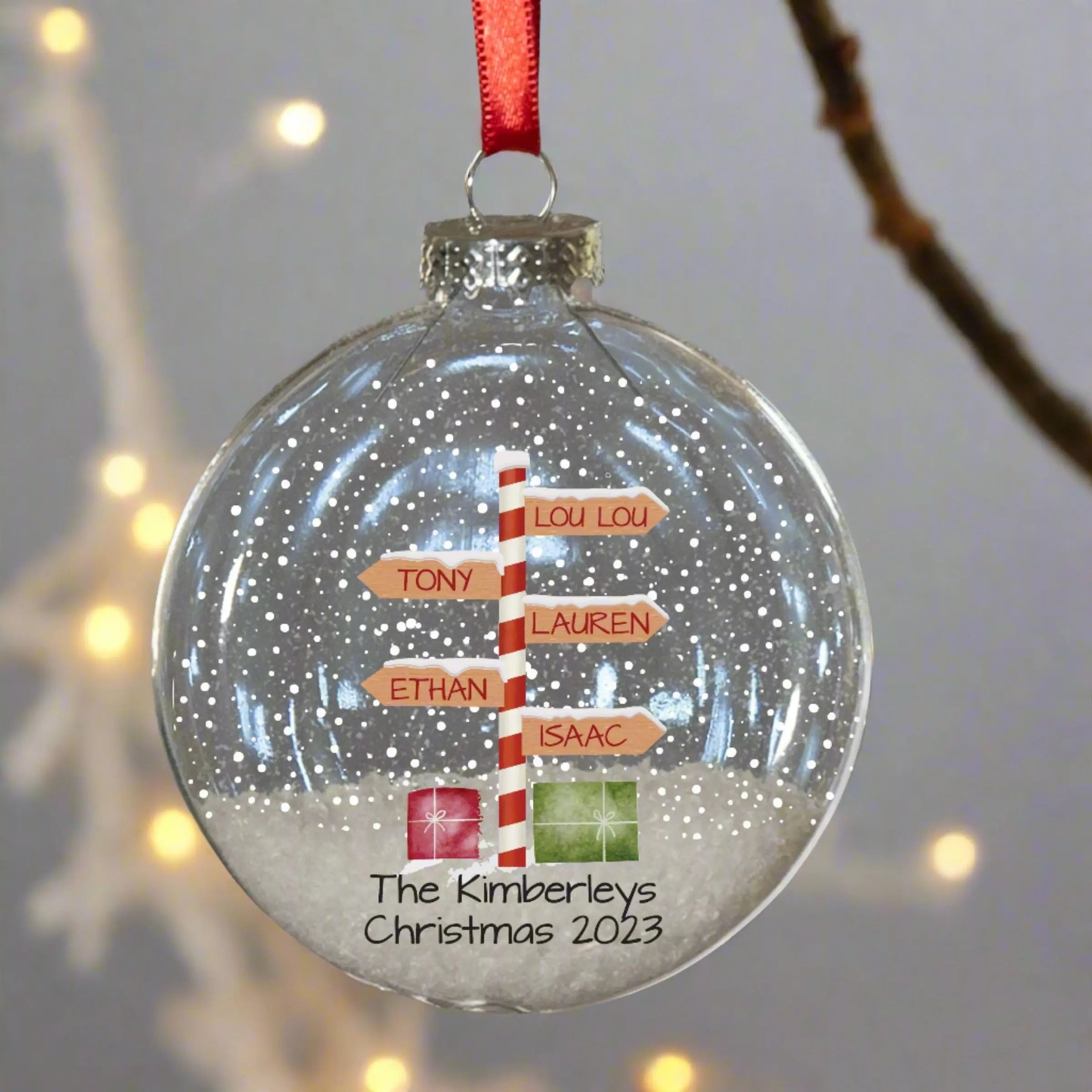 Personalised Stripy North Pole Family Glass Bauble Christmas Tree Ornament South Bay Evans General Store