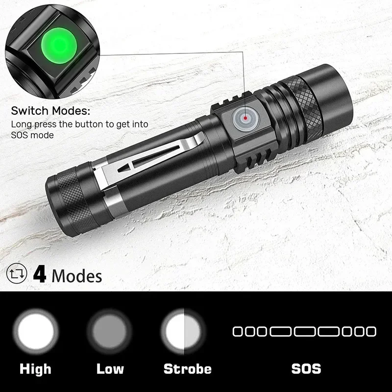 Super Bright LED Tactical Flashlight Zoomable Rechargeable XIWANGFIRE Lamp Store