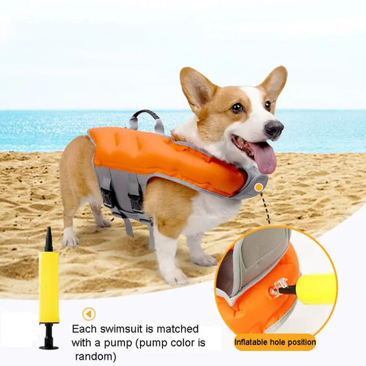 Dog Inflatable Swimsuit Easy to Carry Pet Life Jacket with Pump, Size: Chocolate Chronos