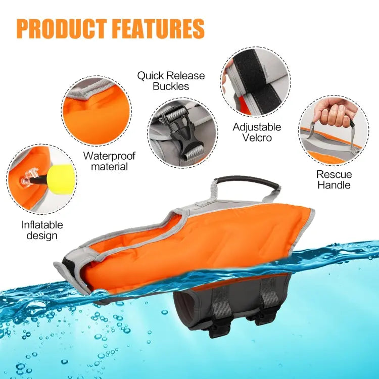 Dog Inflatable Swimsuit Easy to Carry Pet Life Jacket with Pump, Size: Chocolate Chronos