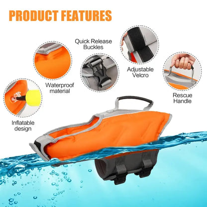 Dog Inflatable Swimsuit Easy to Carry Pet Life Jacket with Pump, Size: Chocolate Chronos