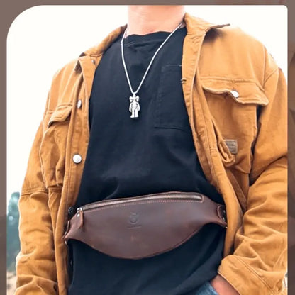 Bull Captain Retro Crazy Horse Leather Men Waist Bag Shoulder Bag Chocolate Chronos