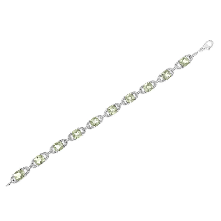 View details for .925 Sterling Silver 7x7 mm Cushion Cut Green Amethyst and 1/20 cttw Round Cut Diamond Fashion Tennis Bracelet (I-J Color, I1-I2 Clarity) - 7"