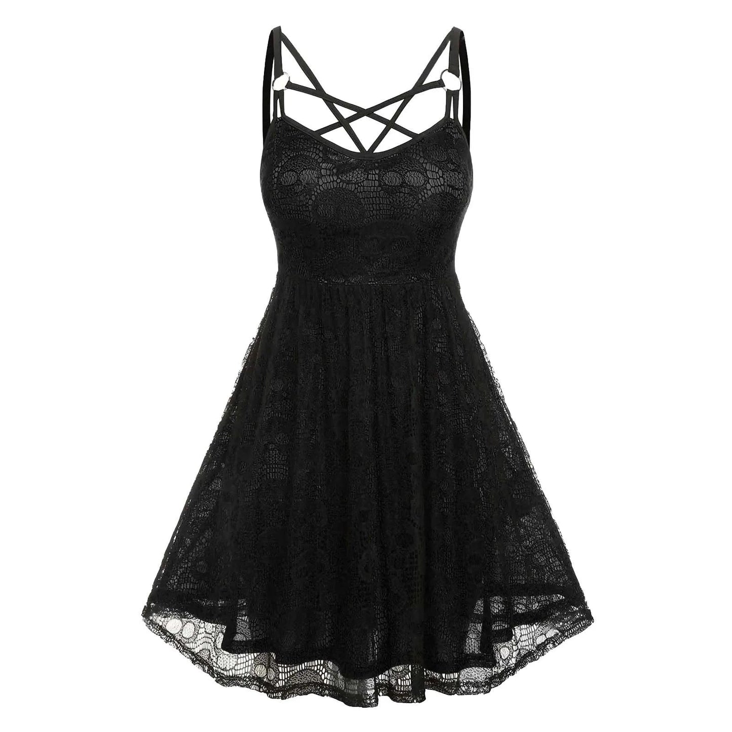 Vintage Halloween Skull Print Slip Cross Bandage Mesh Sexy Backless Prom Gothic Clubwear Dress YuNee Clothing Store