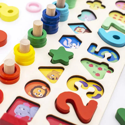 View details for 3-in-1 Wooden Educational Toy - Color, Number & Shape Puzzle