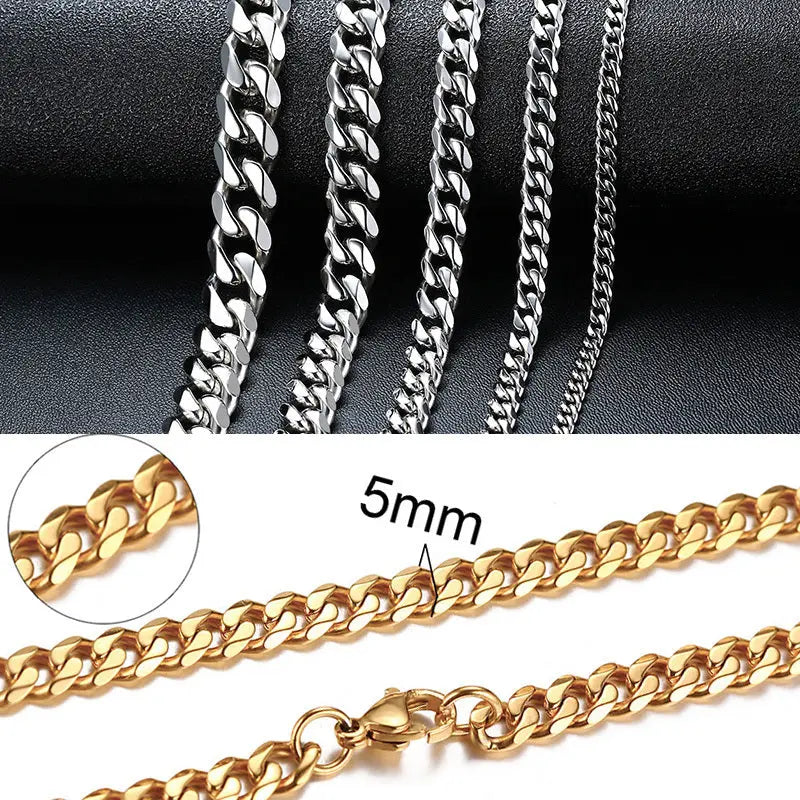 Collar de Cadena Cubana Vnox para Hombre Mujer, Punk Básico de Acero Inoxidable