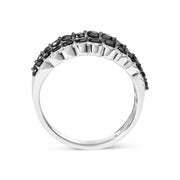 View details for .925 Sterling Silver 1 3/4 Cttw Treated Black and White Alternating Diamond Multi Row Band Ring (Black / I-J Color, I2-I3 Clarity)