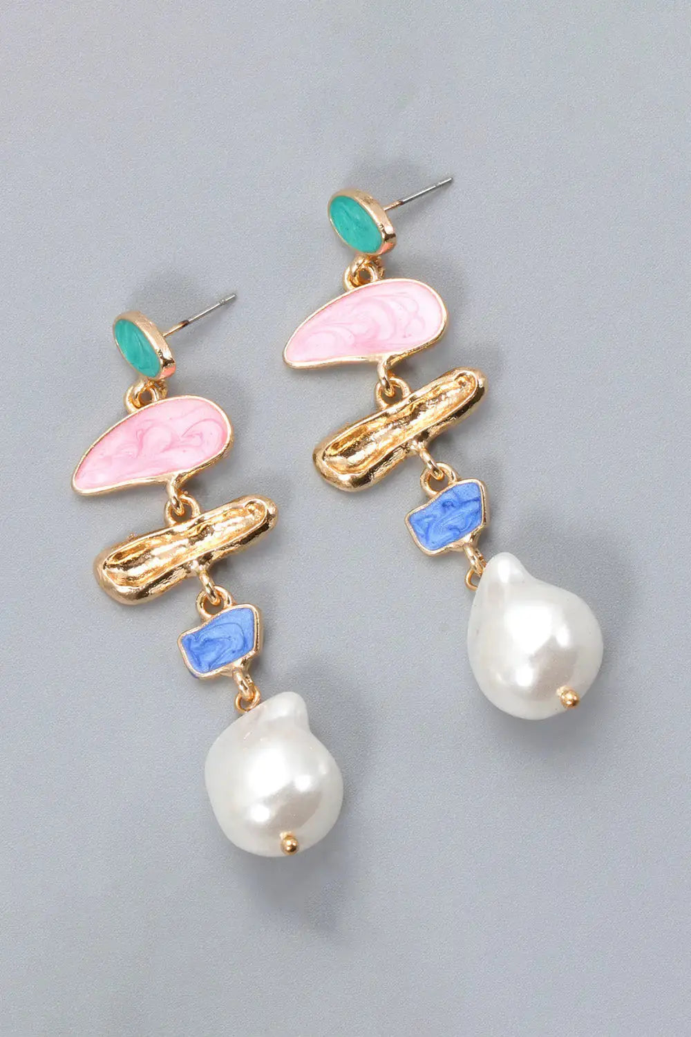  View details for Abnormal Shape Zinc Alloy Synthetic Pearl Dangle Earrings
