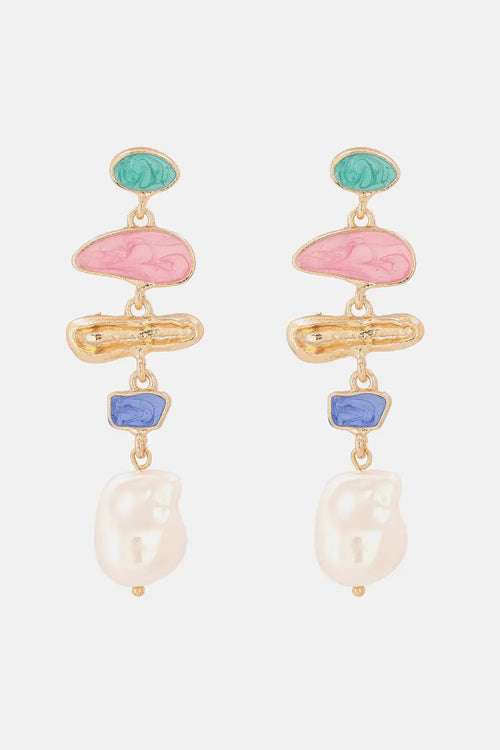  View details for Abnormal Shape Zinc Alloy Synthetic Pearl Dangle Earrings