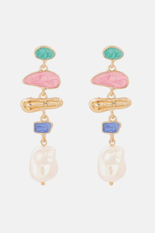  View details for Abnormal Shape Zinc Alloy Synthetic Pearl Dangle Earrings