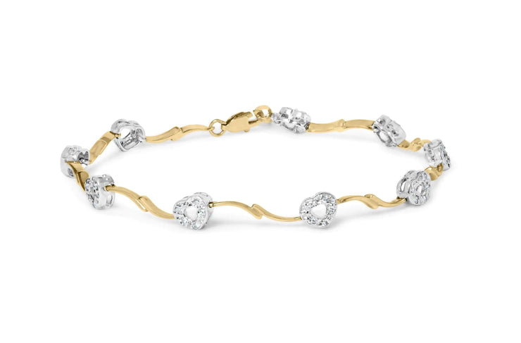 View details for 10k Two-Tone Gold 1/3 Cttw Diamond Pave Set Heart S-Link 7.25" Bracelet (I-J Color, I2-I3 Clarity) 