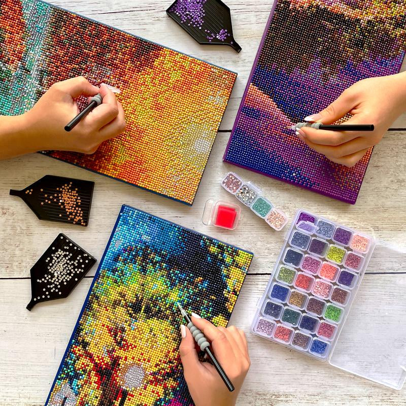 Artskills Mountain Sunset Diamond Painting Kit on Stretched Canvas 21" X 14" - Complete Professional Diamond Art Set W/ Storage and Accessories