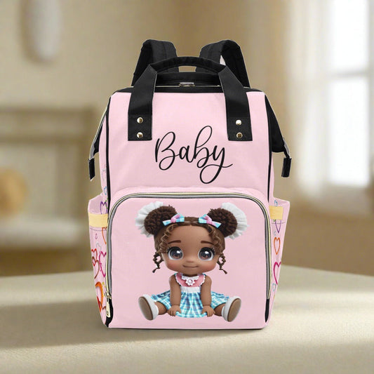 Designer Diaper Bag Backpack - African American Baby Girl Curly Locks Joyora Doll Store