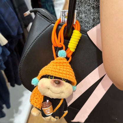 Llavero de muñeca con colgante de abeja y cachorro con sombrero