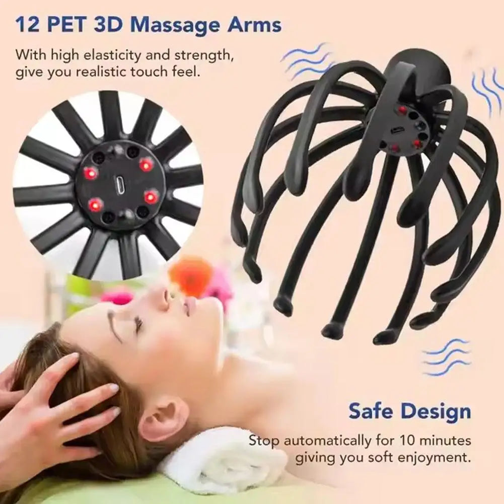 NEW Electric Octopus Claw Scalp Massager Stress Relief Therapeutic Stimulation Head Hands Free Rechargable Relief Hair Scra X6O2