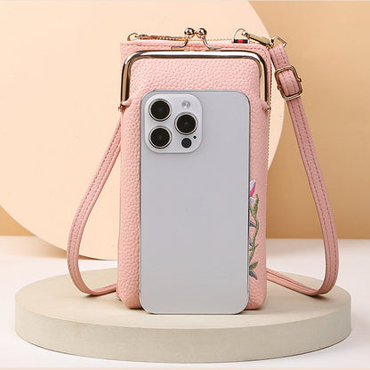 Embroidered Flower Phone Crossbody Bag with Lock - Shoulder Wallet HYX Fashion Life Store