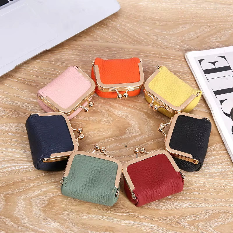 Women'S Solid Color PU Leather Jewelry Box, Ring, Necklace, Earring Storage Mini Coin Wallet Small Bag Kiss Lock