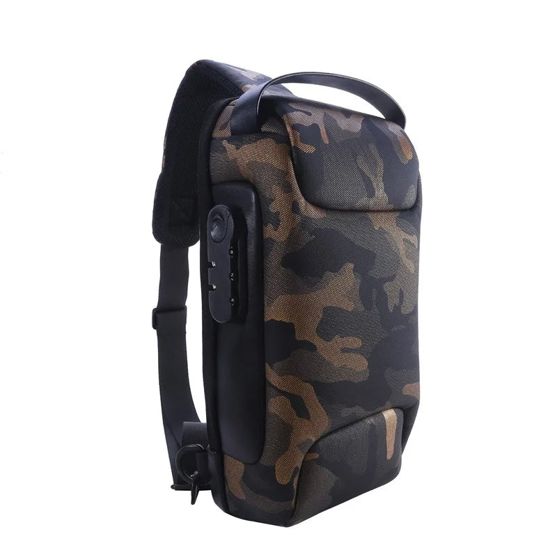 Men'S Usb Crossbody Bag Anti-Theft Shoulder Bags Waterproof Oxford Waist Bag Multifunction Short Travel Messenger Chest Pack