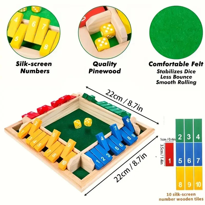 2-In-1 Wooden Dice Game Board, Family Party Fun Board Game, Multi-Color Chessboard Number Game, Ideal for Family Gatherings