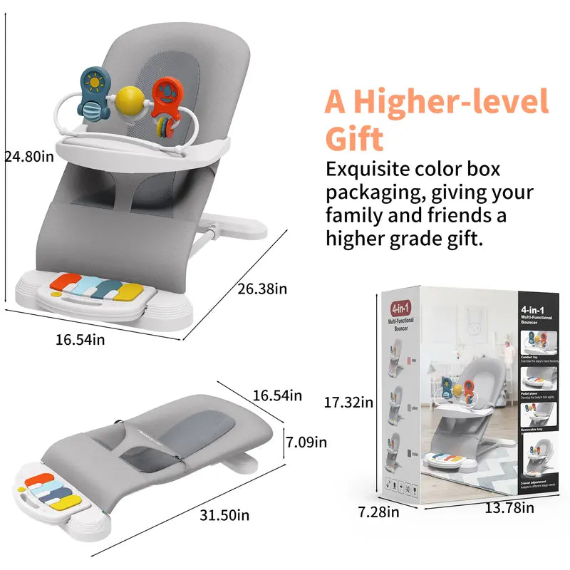 Three In One Baby Bouncer With Detachable Piano Pedals And Feeding Tray