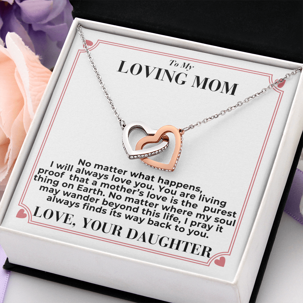 To Mom - No Matter What Happens, - Interlocking Hearts Necklace - From Daughter GiftPalace Store