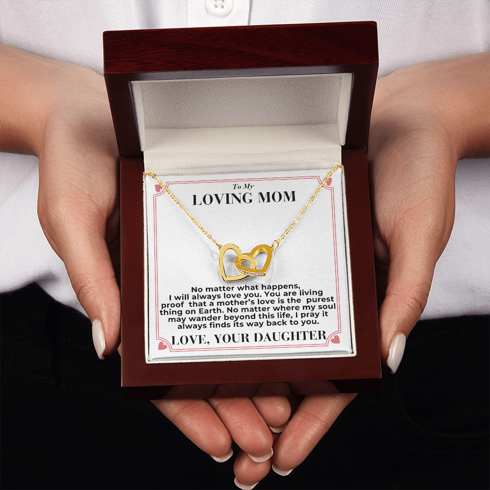 To Mom - No Matter What Happens, - Interlocking Hearts Necklace - From Daughter GiftPalace Store