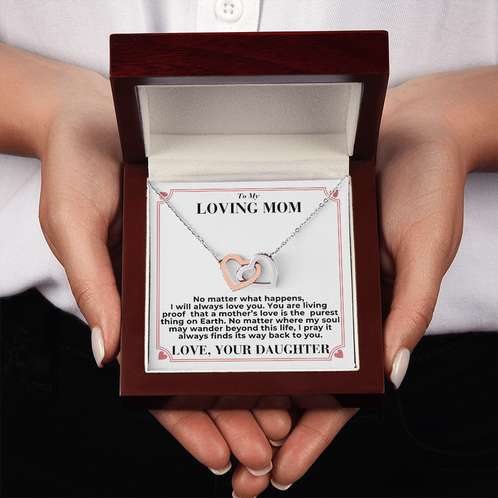 To Mom - No Matter What Happens, - Interlocking Hearts Necklace - From Daughter GiftPalace Store